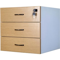 LOGAN FIXED PEDESTAL 3 DRAWER 476 X 470D X 450MMH WHITE AND OAK