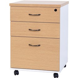LOGAN MOBILE PEDESTAL 2 DRAWER 1 FILE 476W X 470D X 676MMH WHITE AND OAK