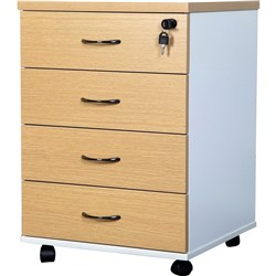 LOGAN MOBILE PEDESTAL 4 DRAWER 476W X 470D X 676MMH WHITE AND OAK