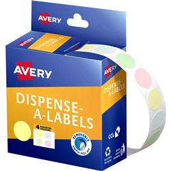 AVERY REMOVABLE DISPENSER LABELS 14MM ROUND ASSORTED PASTEL BOX OF 600