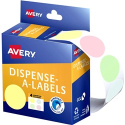 AVERY REMOVABLE DISPENSER LABELS 24MM ROUND ASSORTED PASTEL BOX OF 300