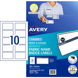AVERY FABRIC BADGE 'MY NAME IS' L7428 LASER 88X52MM NAVY 10UP 150 LABELS 15 SHEETS