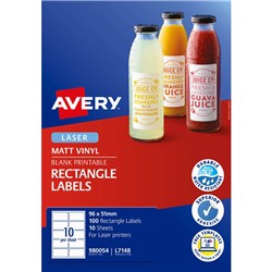 AVERY DURABLE BLANK PRINTABLE LABELS L7148 96X51MM RECTANGLE MATTE WHITE 10UP 100 LABELS
