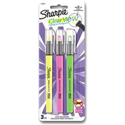 SHARPIE CLEAR VIEW STICK HIGHLIGHTER MARKER SEE THROUGH CHISEL TIP ASSORTED PACK OF 3