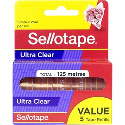 SELLOTAPE ULTRA CLEAR TAPE 18MM X 25M PACK OF 5