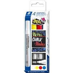 STAEDTLER 344 LUMOCOLOR CHALK MARKER MEDIUM BULLET 2.4MM ASSORTED COLOURS BOX OF 4