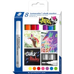 STAEDTLER 344 LUMOCOLOR CHALK MARKER MEDIUM BULLET 2.4MM ASSORTED COLOURS BOX OF 8