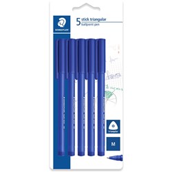 STAEDTLER 432 STICK TRIANGULAR BALLPOINT PEN MEDIUM 1.00MM BLUE PACK OF 5