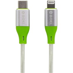 MOKI BRAIDED TYPE-C TO LIGHTNING SYNCHARGE CABLE 90CM SILVER