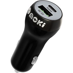 MOKI PD 20W USB-C AND QC 3.0 USB-A CAR CHARGER BLACK