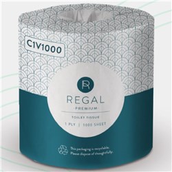 REGAL PREMIUM TOILET PAPER ROLLS 1 PLY 1000 SHEET BOX OF 48