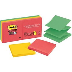 POST-IT R330-6SSAN SUPER STICKY POP-UP NOTES 76 X 76MM PLAYFUL PRIMAIRES PACK OF 6
