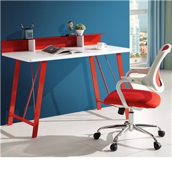 SYLEX BATON ROUGE COMPUTER DESK 1200W X 600D X 865MMH WHITE TOP RED FRAME