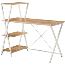 SYLEX TEXARKANA COMPUTER DESK WITH SIDE SHELVING 1200W X 650D X 1100MMH OAK AND WHITE