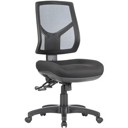 HINO HIGH BACK TASK CHAIR 3 LEVER NO ARMS MESH BACK BLACK FABRIC SEAT