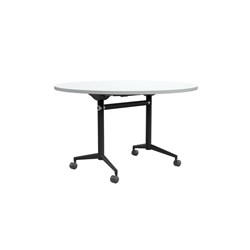 OLG UNI ROUND FLIP TABLE 1200D X 720MMH WHITE TOP BLACK FRAME