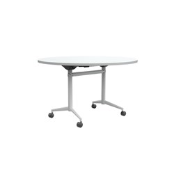 OLG UNI ROUND FLIP TABLE 1200D X 720MMH WHITE TOP WHITE FRAME