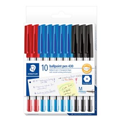 STAEDTLER 430 STICK BALLPOINT PEN MEDIUM 1MM ASSORTED PACK OF 10