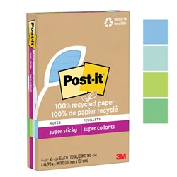 POST-IT 4621R-4SST LINED SUPER STICKY NOTES RECYCLED 101MM X 152MM OASIS PACK OF 4