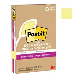 POST-IT 4621R-4SSCY LINED SUPER STICKY NOTES RECYCLED 101MM X 152MM YELLOW PACK OF 4