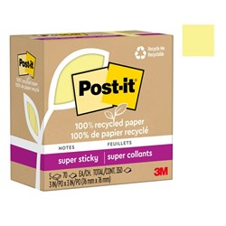 POST-IT 654R-5SSCY SUPER STICKY NOTES RECYCLED 76MM X 76MM YELLOW PACK OF 5