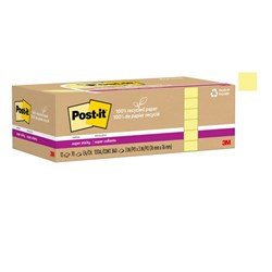 POST-IT 654R-12SSCY SUPER STICKY NOTES RECYCLED 76MM X 76MM YELLOW PACK OF 12