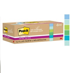 POST-IT 654R-12SST SUPER STICKY NOTES RECYCLED 76MM X 76MM OASIS PACK OF 12