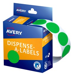AVERY REMOVABLE DISPENSER LABELS 24MM ROUND GREEN PACK OF 500