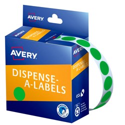 AVERY REMOVABLE DISPENSER LABELS 14MM ROUND GREEN PACK OF 1050