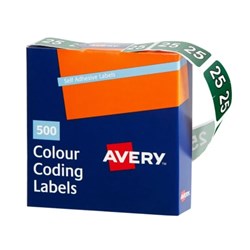 AVERY SIDE TAB 25 YEAR CODING LABELS 25 X 38MM DARK GREEN BOX OF 500