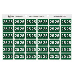 AVERY SIDE TAB 25 YEAR CODING LABELS 25 X 38MM DARK GREEN PACK OF 180
