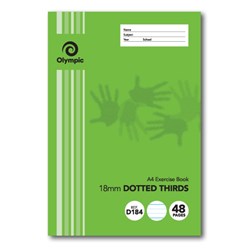 OLYMPIC D184I EXERCISE BOOK A4 18MM DOTTED THIRDS WITH RED MARGIN 48 PAGE