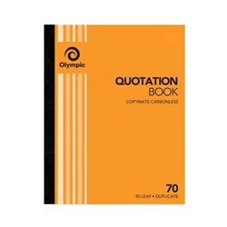 OLYMPIC 70 QUOTATION BOOK CARBONLESS DUPLICATE 250 X 200MM 50 LEAF ORANGE