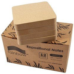 RAINBOW REPOSITIONABLE NOTES 75MM X 75MM NATURAL PACK OF 12