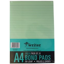 WRITER BOND PAD A4 DOUBLE SIDED RULED GREEN 50 SHEETS