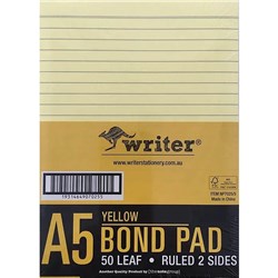 WRITER A5 PREMIUM BOND PAD 50 SHEET RULED 2 SIDES YELLOW PACK OF 5