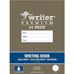 WRITER PREMIUM WRITING BOOK 330 X 240MM 64 PAGE 18MM SOLID RULED WITH MARGIN RAINDROP