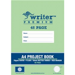 WRITER PREMIUM PROJECT BOOK A4 48 PAGE PLAIN/18MM DOTTED THIRDS RED MARGIN SUN