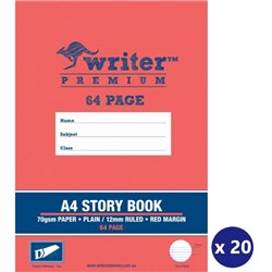 WRITER PREMIUM STORY BOOK A4 64 PAGE 2/3 PLAIN AND 1/3 12MM SOLID RULED WITH MARGIN SAW
