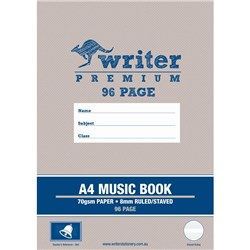 WRITER PREMIUM MUSIC BOOK A4 96 PAGE 8MM RULED AND STAVED BELL