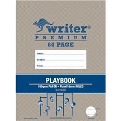 WRITER PREMIUM PLAYBOOK 330 X 240MM 64 PAGE PLAIN/18MM SOLID RULED RED MARGIN ROPES