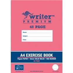 WRITER PREMIUM EXERCISE BOOK A4 48 PAGE 18MM SOLID RULED WITH MARGIN BUS