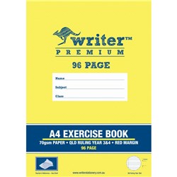 WRITER PREMIUM EXERCISE BOOK A4 QLD YEAR 3/4 96 PAGE 12MM RULED WITH MARGIN SEASHELL