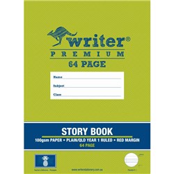 WRITER PREMIUM STORY BOOK 330 X 240MM QLD YEAR 1 64 PAGE PLAIN/24MM RULED WITH MARGIN