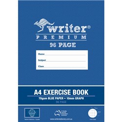 WRITER PREMIUM GRAPH EXERCISE BOOK A4 10MM GRID 96 PAGE WITH MARGIN BLUE PAPER WHALE