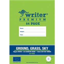 WRITER PREMIUM EXERCISE BOOK A4 14MM 64 PAGE DOTTED THIRDS GROUND/GRASS/SKY