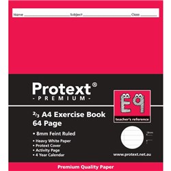PROTEXT PREMIUM EXERCISE BOOK 2/3 A4 64 PAGE 8MM FEINT RULED RED MARGIN E9