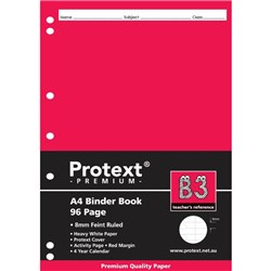 PROTEXT PREMIUM BINDER BOOK A4 7 HOLE PUNCHED 96 PAGE 8MM RULED RED MARGIN B3