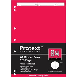 PROTEXT PREMIUM BINDER BOOK A4 7 HOLE PUNCHED 128 PAGE 8MM RULED RED MARGIN B4