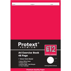 PROTEXT PREMIUM EXERCISE BOOK A4 48 PAGE 12MM RULED RED MARGIN E12